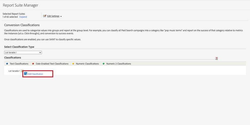 Add classification in Adobe Analytics report suite.