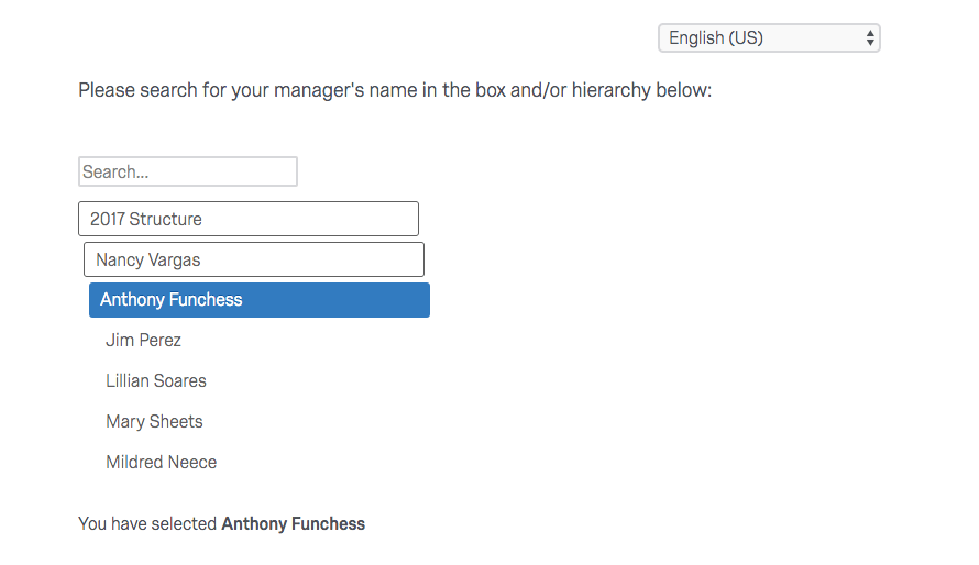 uma questão de hierarquia organizacional em que o nome de um colaborador é selecionado