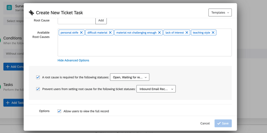 imagen de las opciones avanzadas para causas raíz.