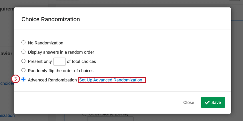 selecting the advanced randomization option