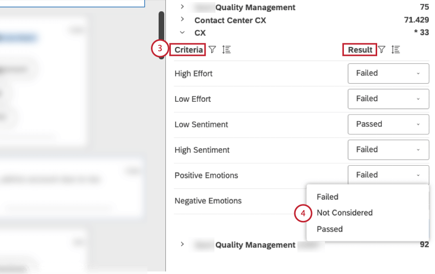 Criteria and result columns