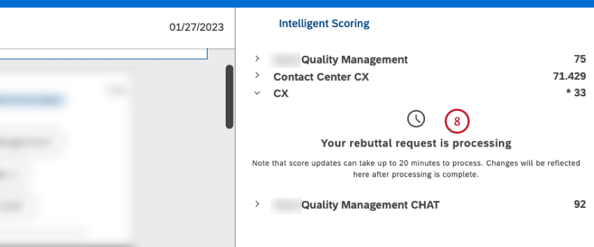 Mensagem de processamento da solicitação de contestação
