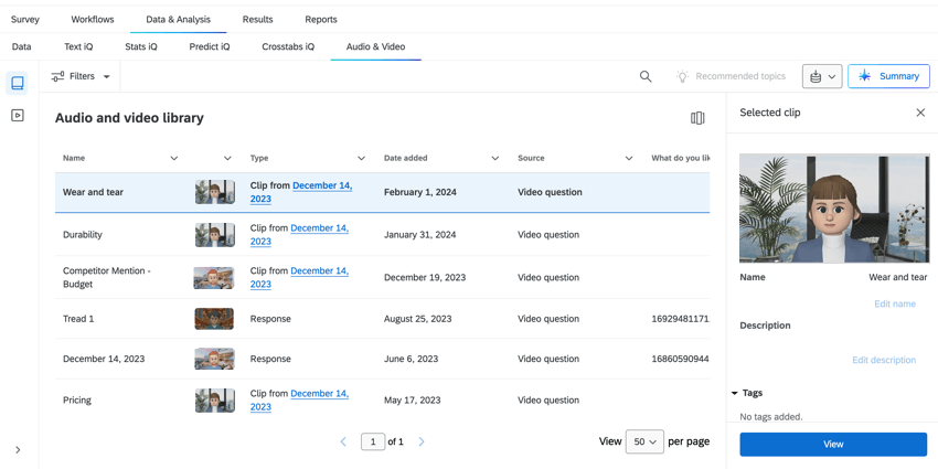 the audio & video tab in data & analysis