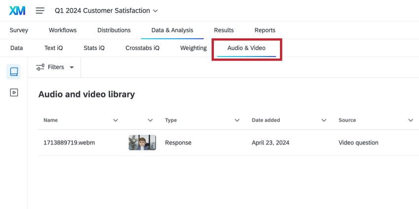 Registerkarte Audio und Videobibliothek