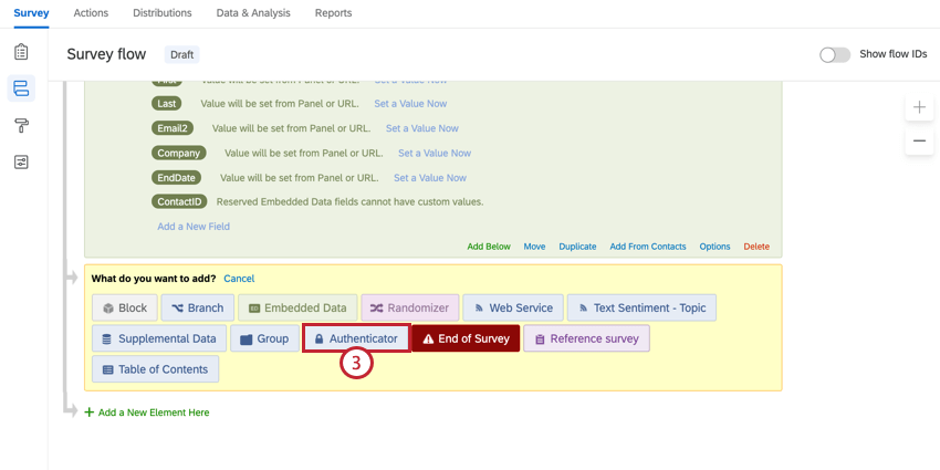 choosing the authenticator element