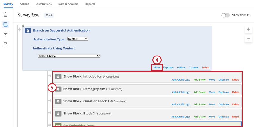 moving the authenticator to the top of the flow, and nesting all elements under it