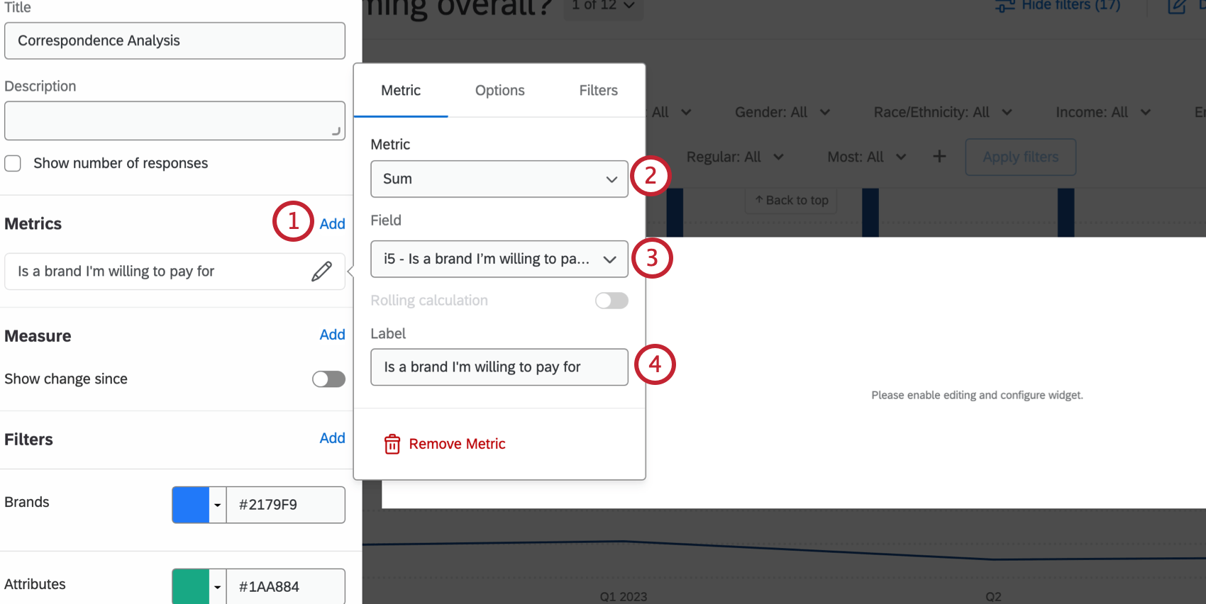 Adding a metric to the correspondence analysis widget