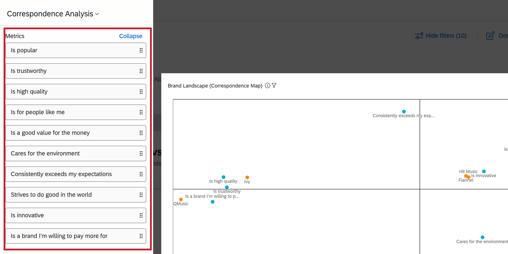 List of axis values in the widget editing pane - they correspond to the labels on the dots on the widget