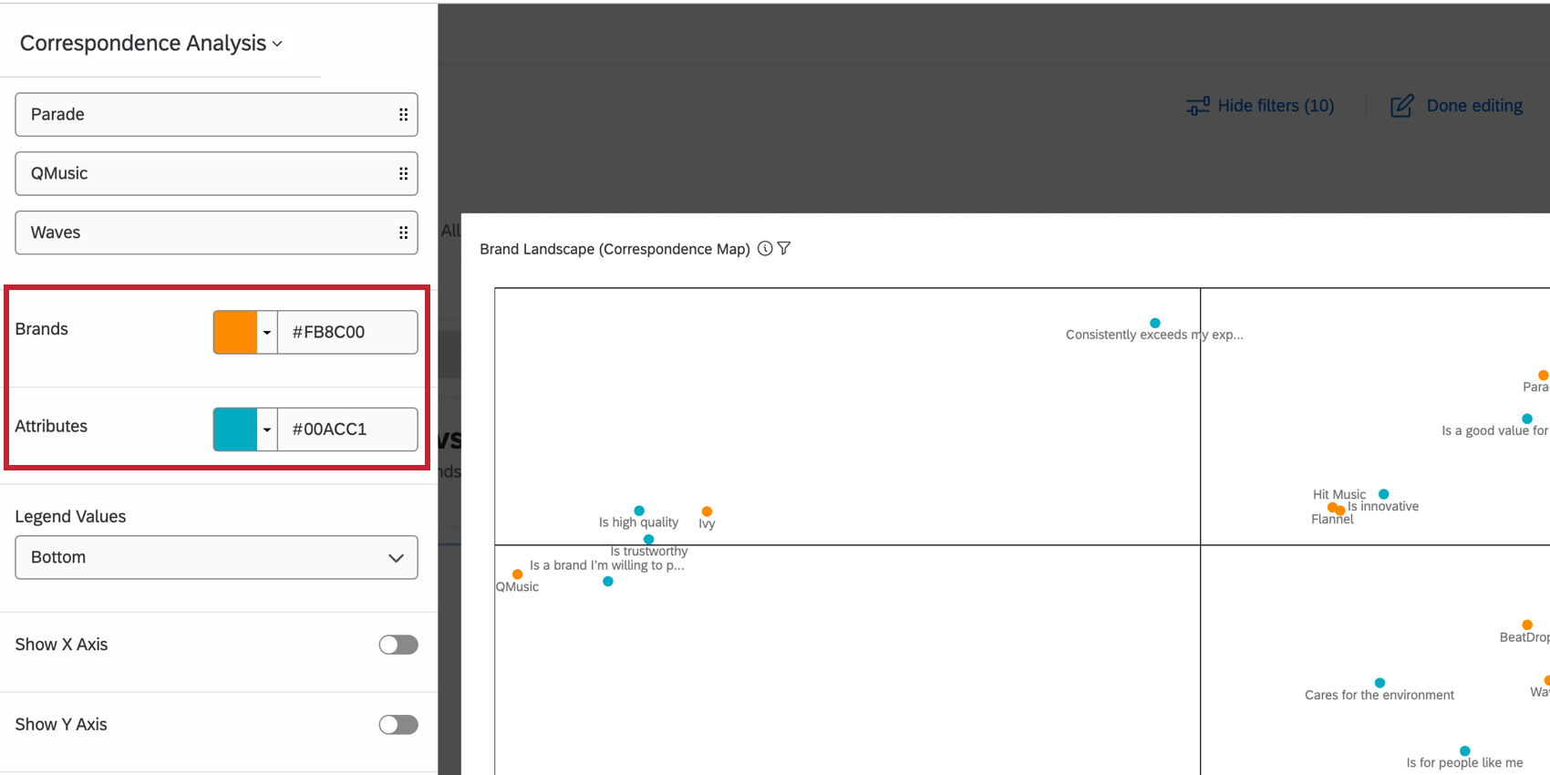 Paleta de cores no painel de edição do widget