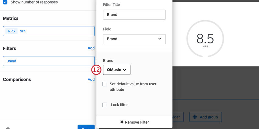 The brand dropdown in the filter creation