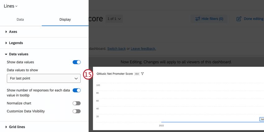 Data values section of the display tab