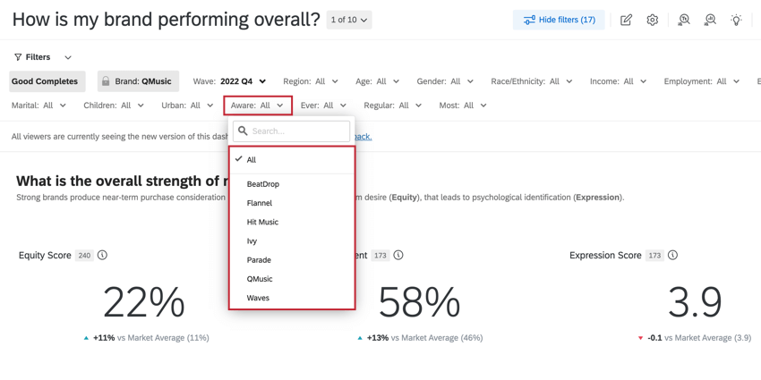 ブランドのフィルターが強調表示される