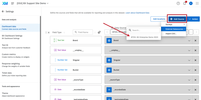 Flèche pointant vers le SDT à partir de longlet des données du tableau de bord