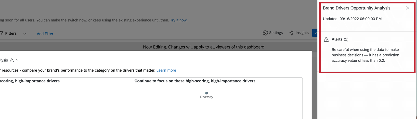 Datenaktualität in einem Quadrantendiagramm der Instanz hervorgehoben