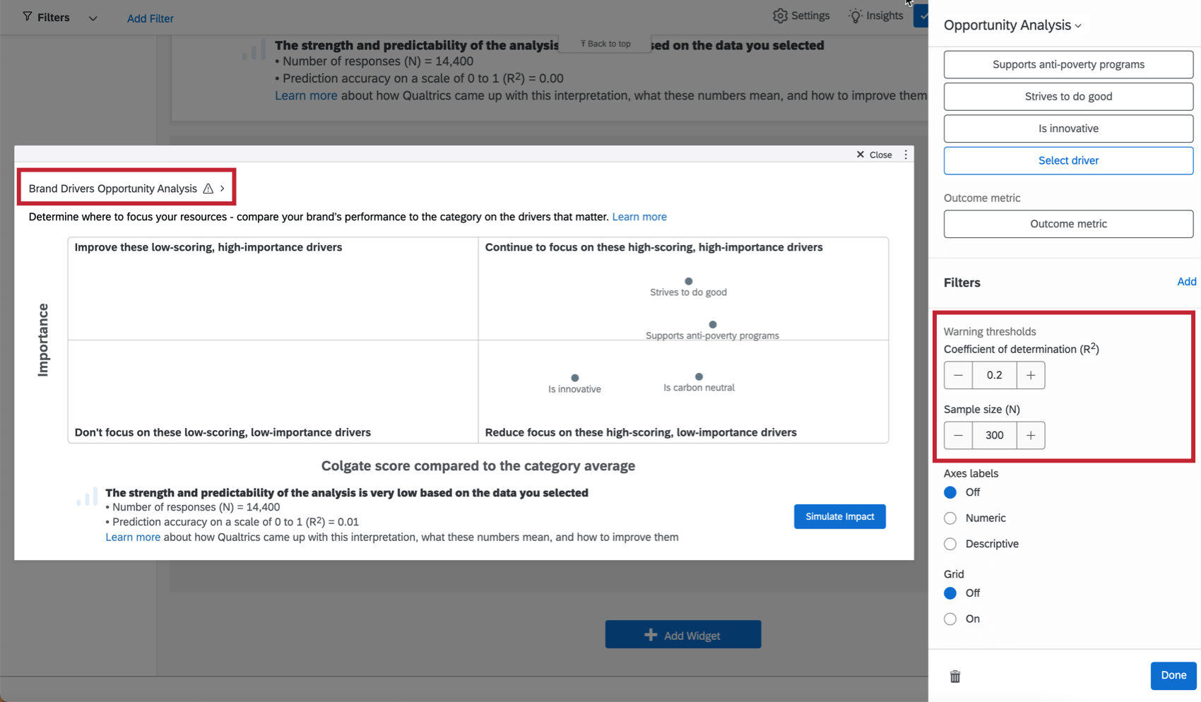 Umbrales de advertencia en el panel de edición del widget