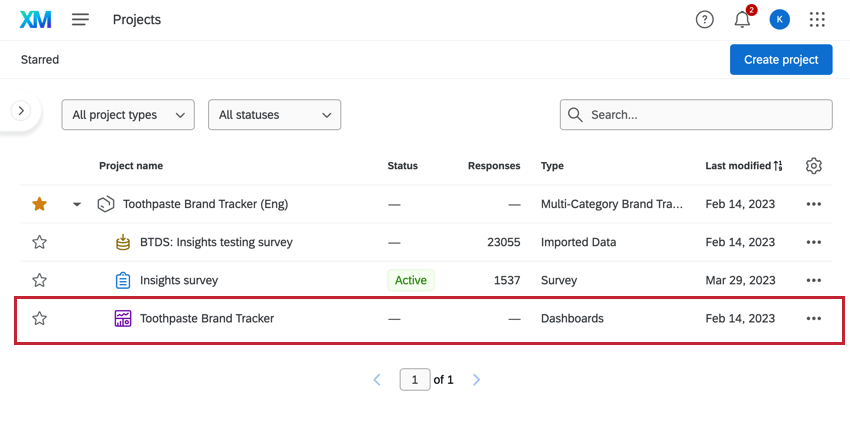 Hervorhebung des Dashboards im Programm der Instanz