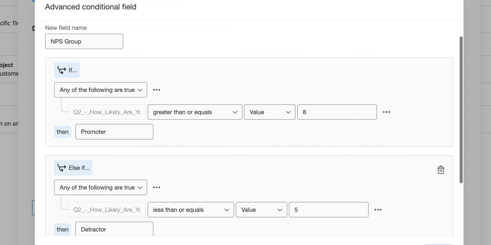 An example of an advanced condition set