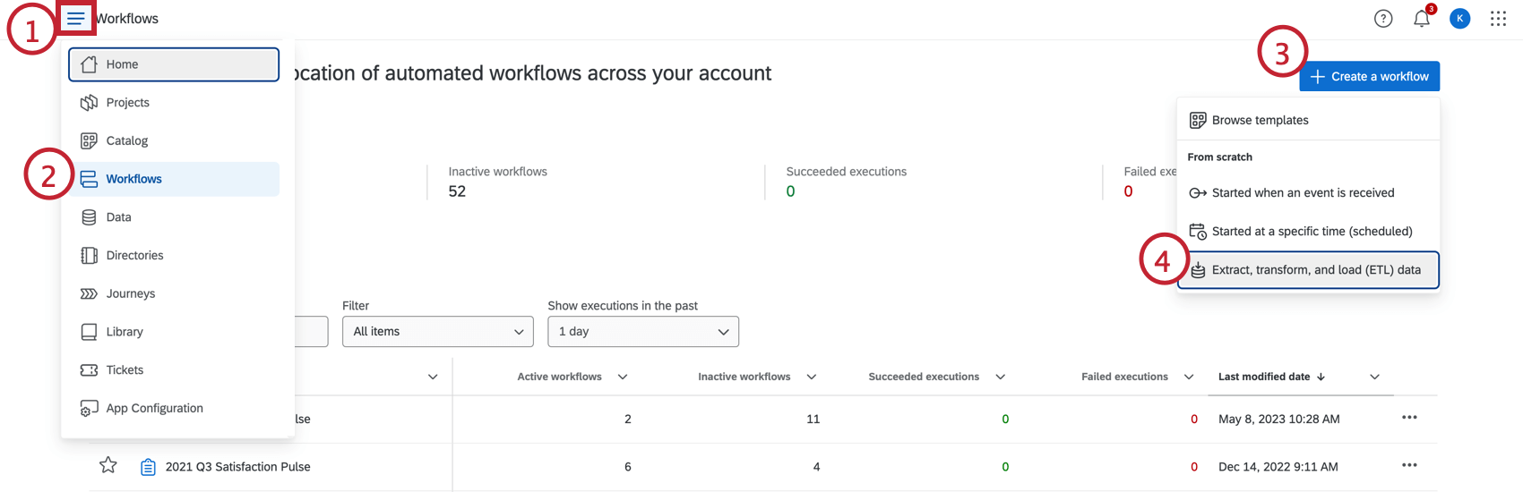 Creating an ETL workflow from the workflows page