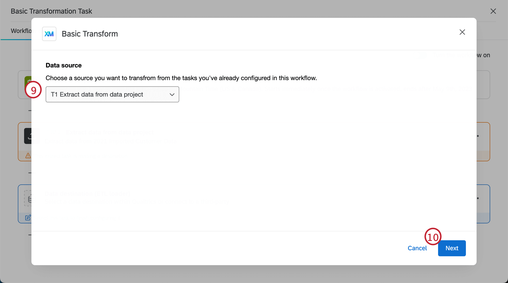 Choose a data source then click next