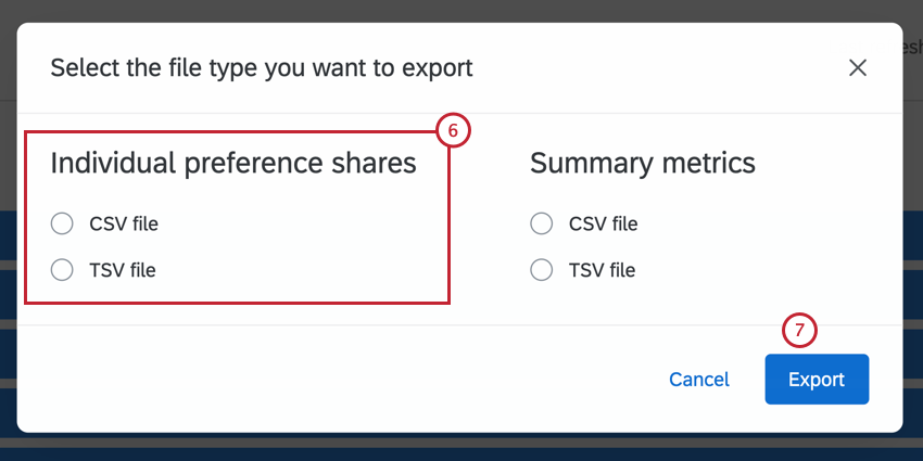 Auswählen einer CSV oder TSV für den Export in MaxDiff