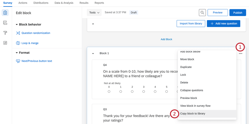 choosing the copy block to library option