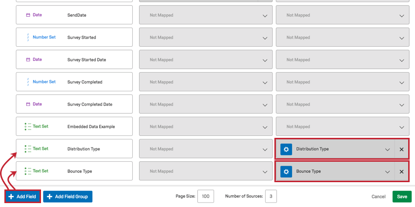 Bild, das zeigt, wie die Zurückweisungsart und Verteilung zugeordnet werden