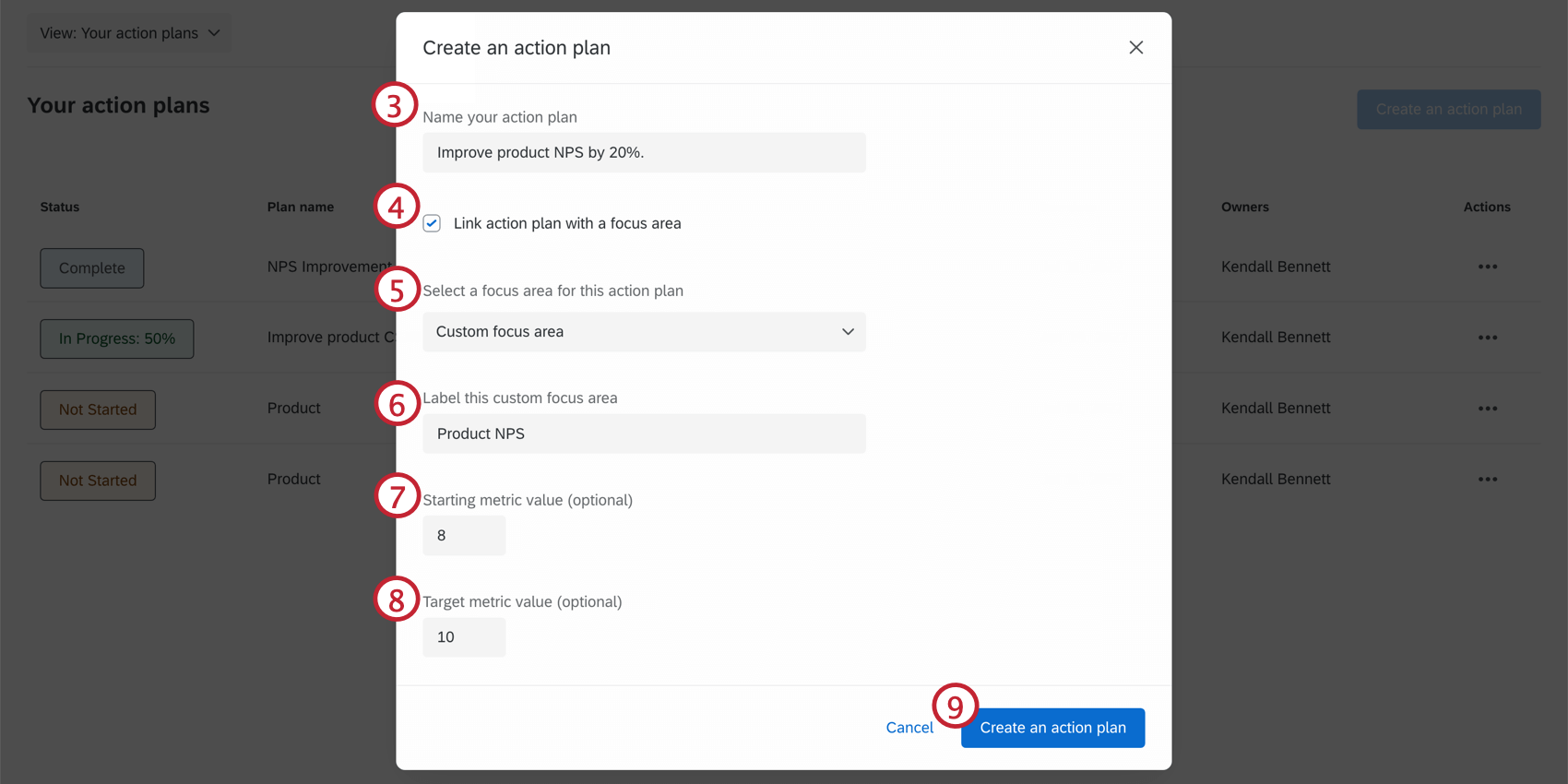 Configurare il piano dazione dal menu Pianificazione delle azioni.