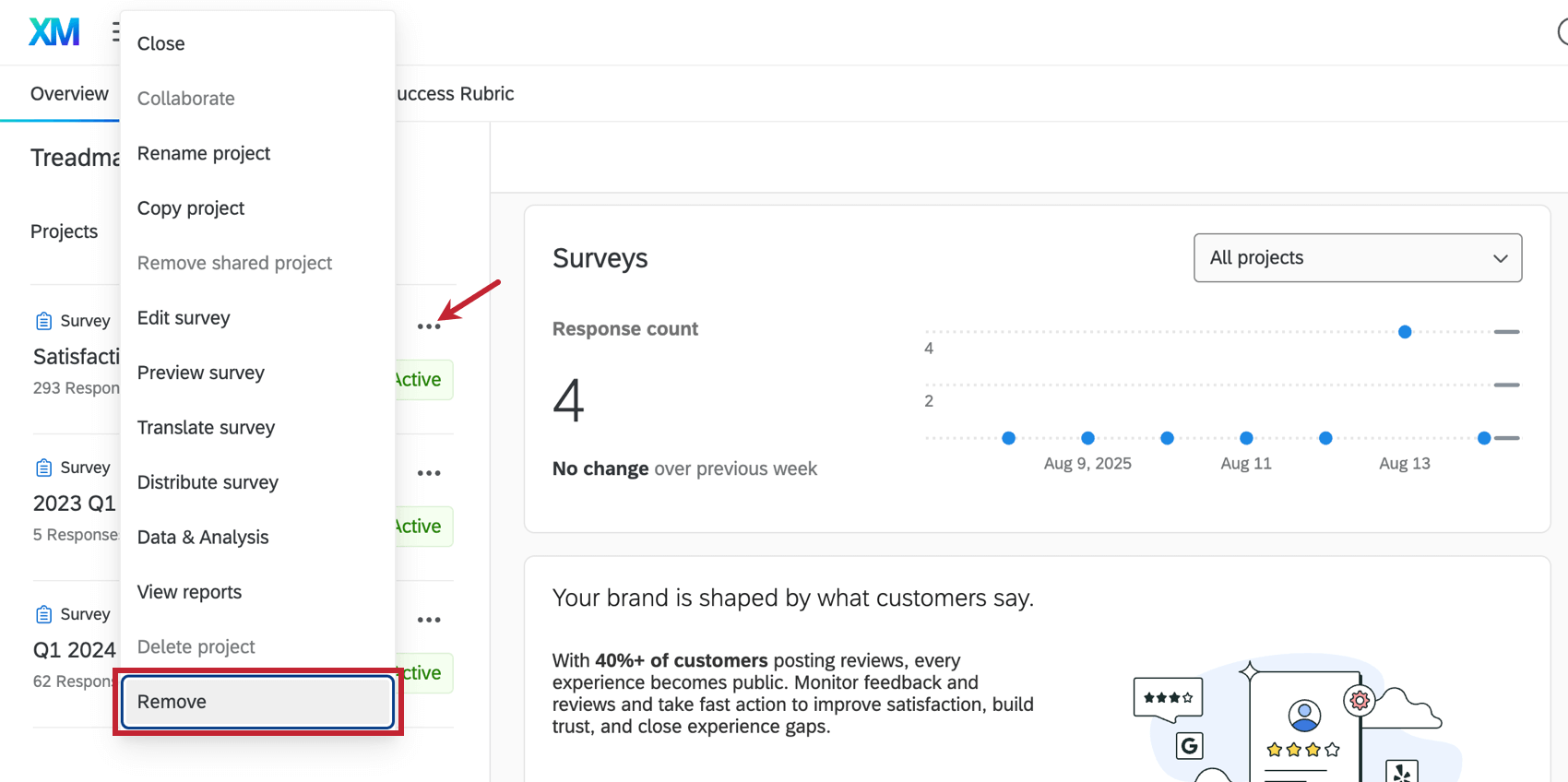 les points de la liste déroulante se développent. Loption de suppression se trouve au bas de la page