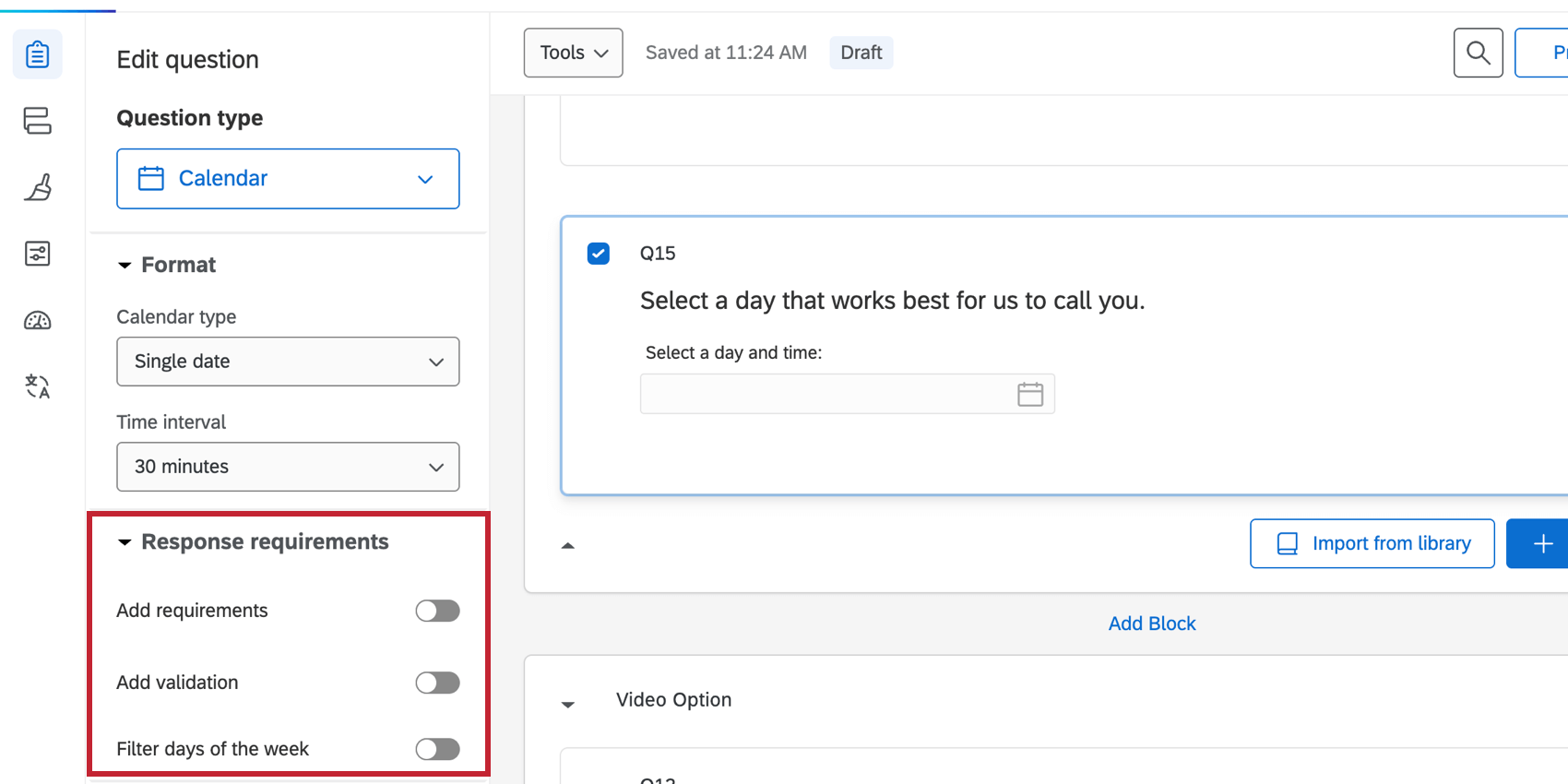 Response requirements for calendar question