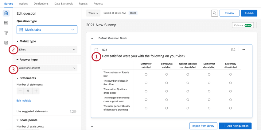 mudança de uma matriz para likert