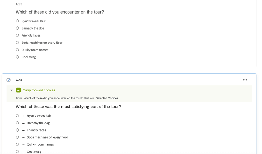 a question with carry forward enabled on it