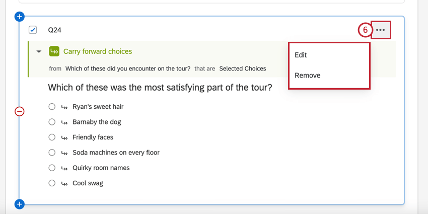 il menu per le opzioni di riporto