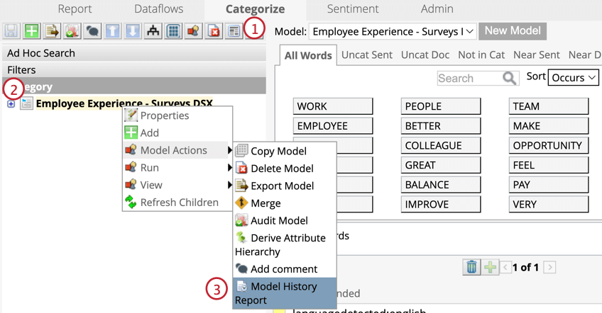 Model history report from parent node