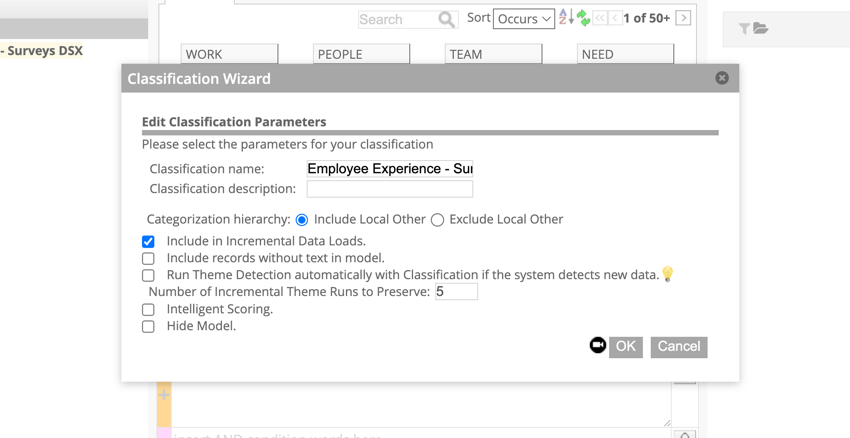 Classification parameters that can be edited for a model