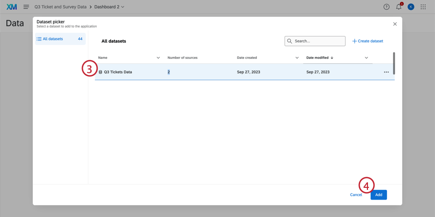 Select the dataset and click Add