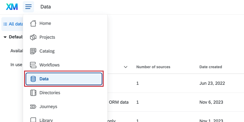 Data from the dropdown menu