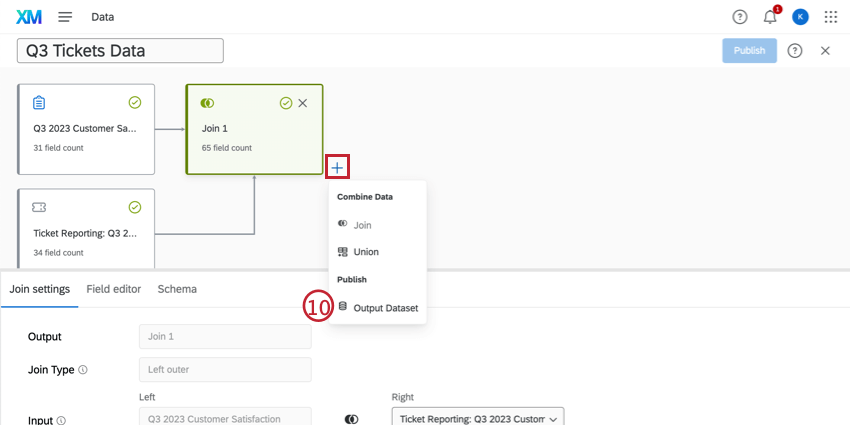 Selezionare il set di dati di output