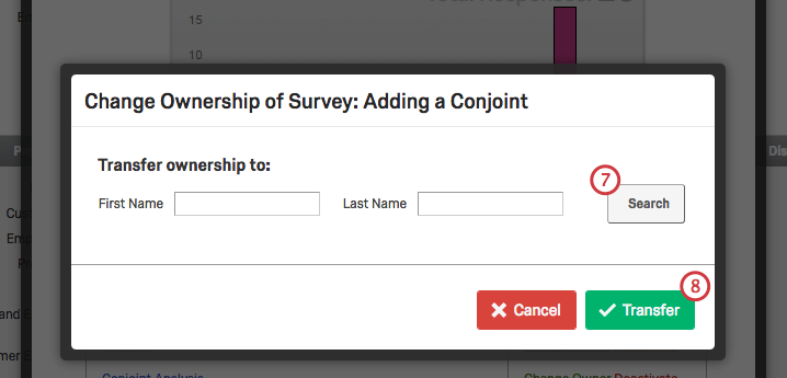 First Name and Last Name search boxes in Change Ownership menu and the Transfer button