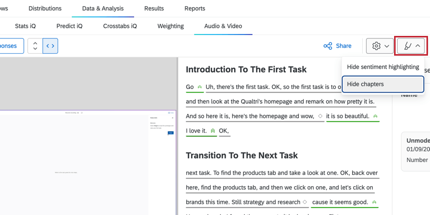 Hide chapters using the dropdown
