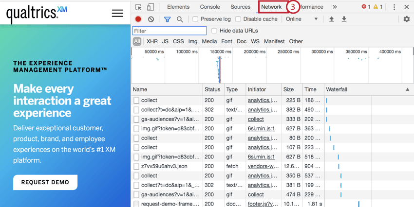 immagine della scheda Rete in Chrome