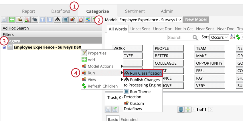 Run Classification from run tab of node options
