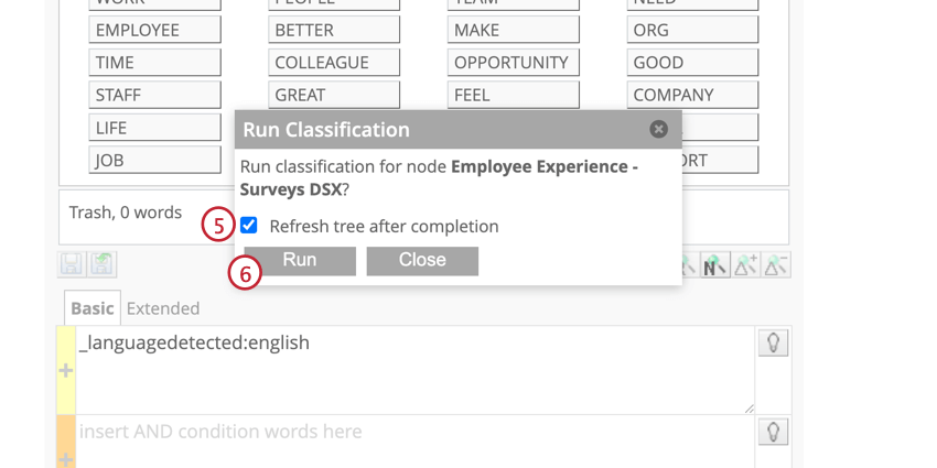 Run classification pop up