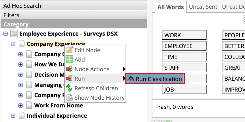 Run classification option from node options