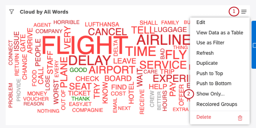 Options du widget du nuage