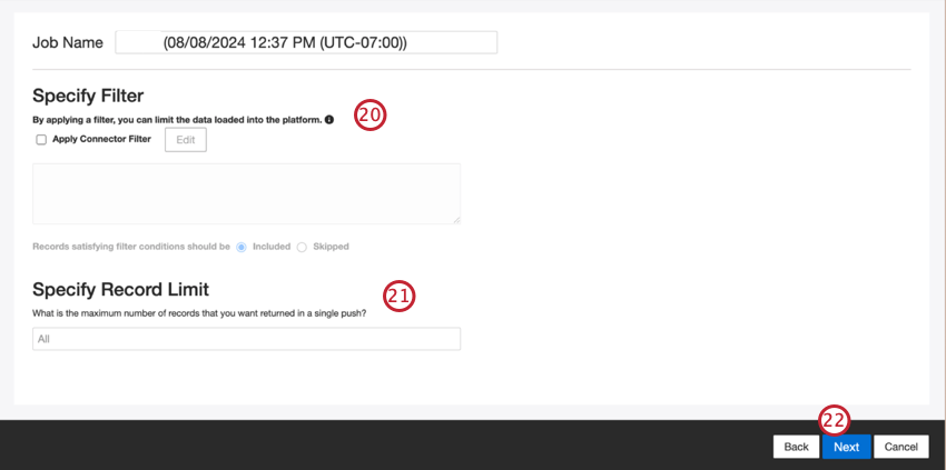 Specify filter and record limit