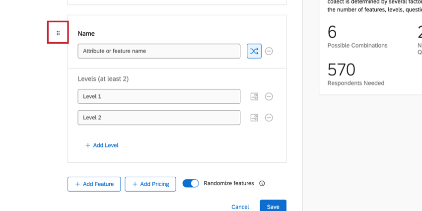 Das Symbol zum Verschieben links neben dem Funktion ist hervorgehoben.