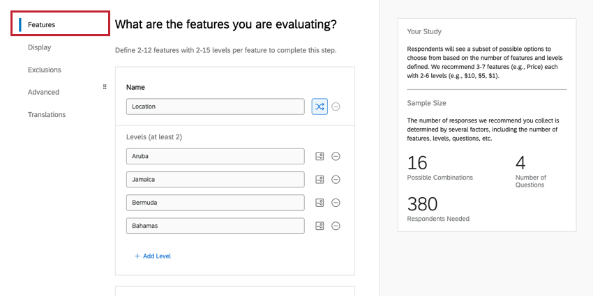 Características seleccionadas a la izquierda