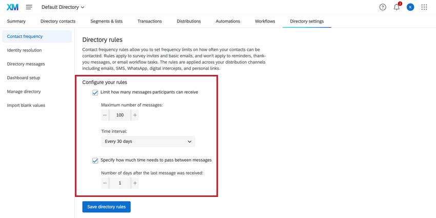 Seção Regras de Diretório da guia Configuração de Diretório