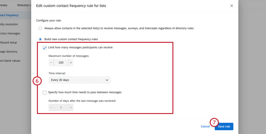 opções adicionais de regras personalizadas