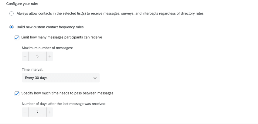 custom rule where only 5 survey invites can be sent per month, and only one invite can go out every 7 days.
